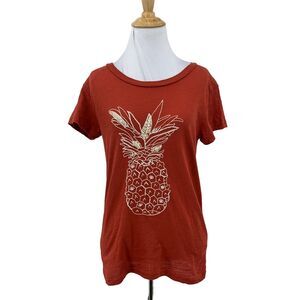 J Crew Collectors Tee Womens S Small Burnt Orange Embroidered Pineapple Shirt